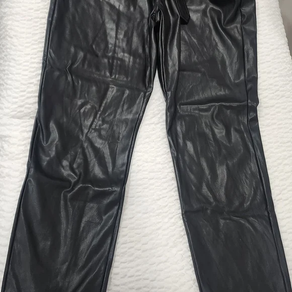 Faux Leather Paperbag Waist Tie Pants - Black - Picture 2 of 7